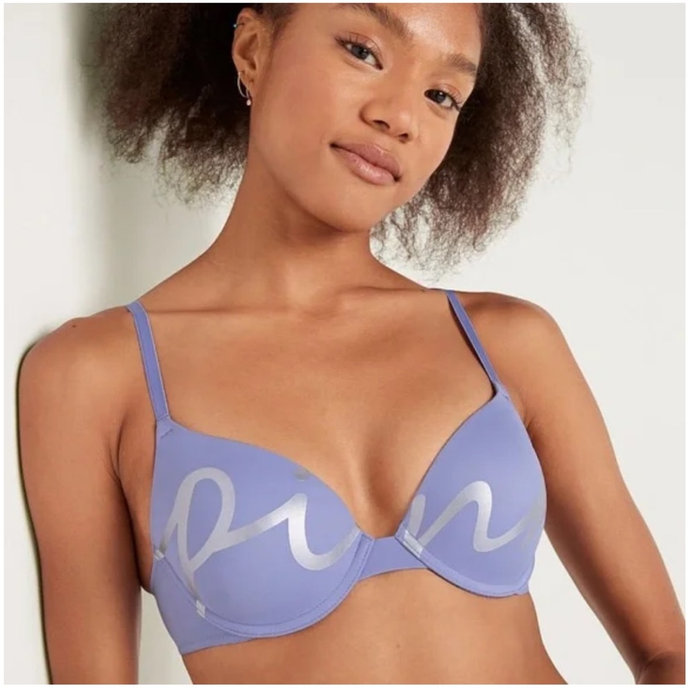 Victoria's Secret PINK Wear‎ Everywhere Push-Up Bra 34C Periwinkle w Foil Icon